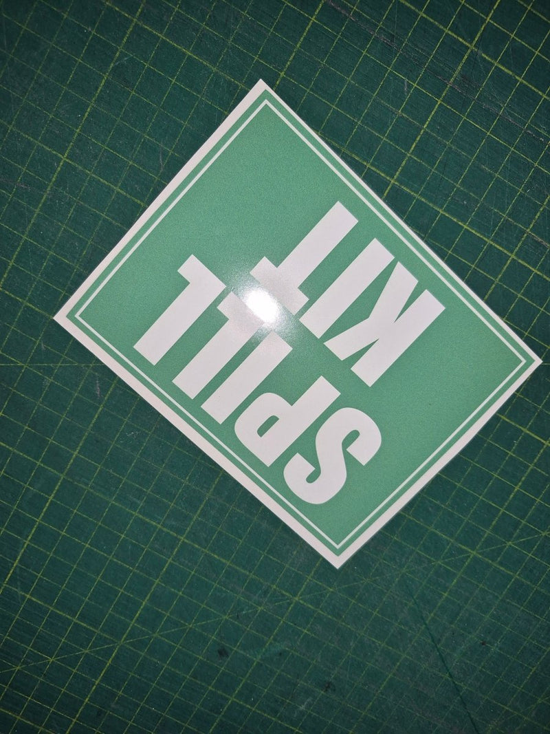 Rectangular Decal with 'SPILL KIT' text on a green background
