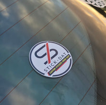 Load image into Gallery viewer, Stick-dat Real custom logo Sticker, easy to apply demo on back window of a car.
