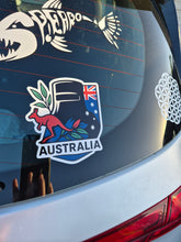 Load image into Gallery viewer, Ned Kelly Car window with Australian-themed decal featuring a kangaroo and Aboriginal design.
