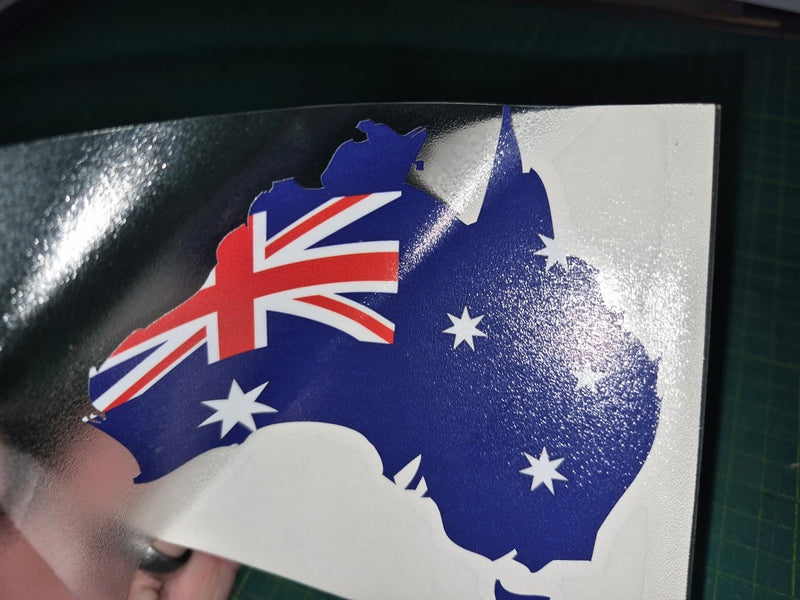 Australia map with Australian flag on a reflective surface
