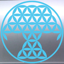 Load image into Gallery viewer, Tree Of Life Blue geometric flower of life symbol on a reflective surface
