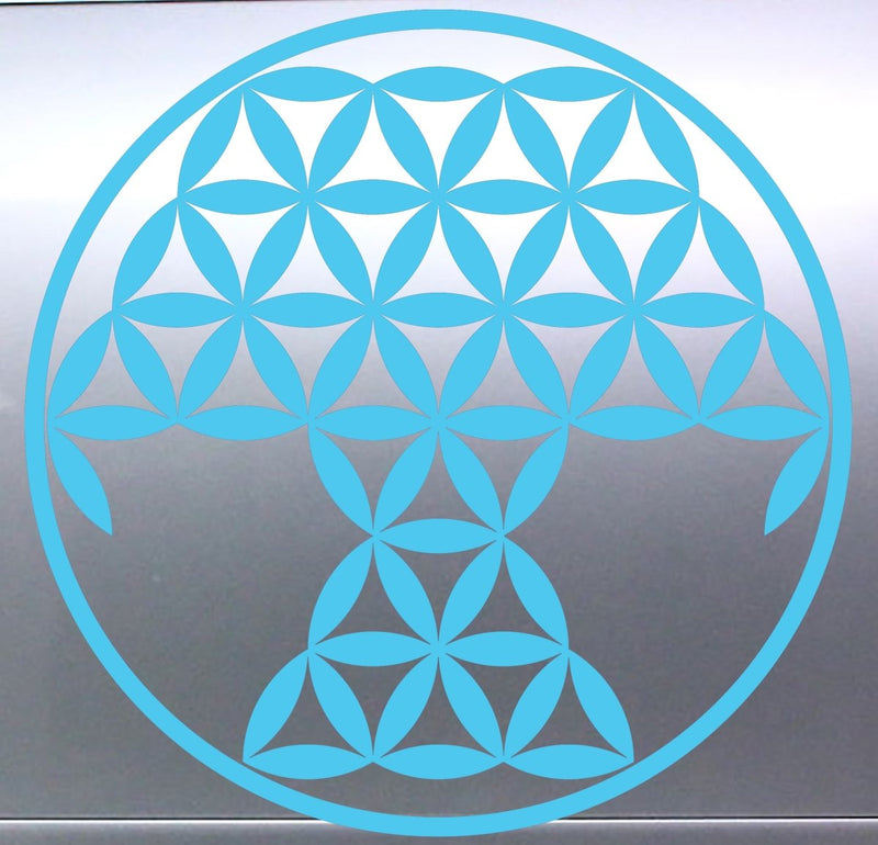 Tree Of Life Blue geometric flower of life symbol on a reflective surface