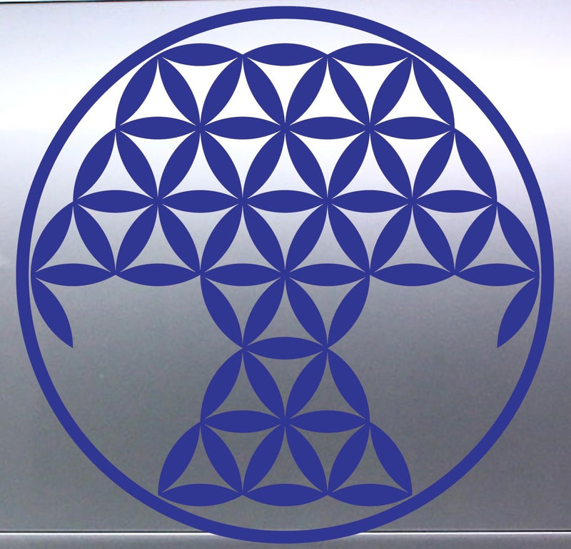 Tree Of Life Blue geometric flower of life design on a silver background