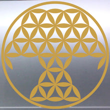 Load image into Gallery viewer, Tree Of Life Gold geometric flower of life symbol on a reflective silver surface
