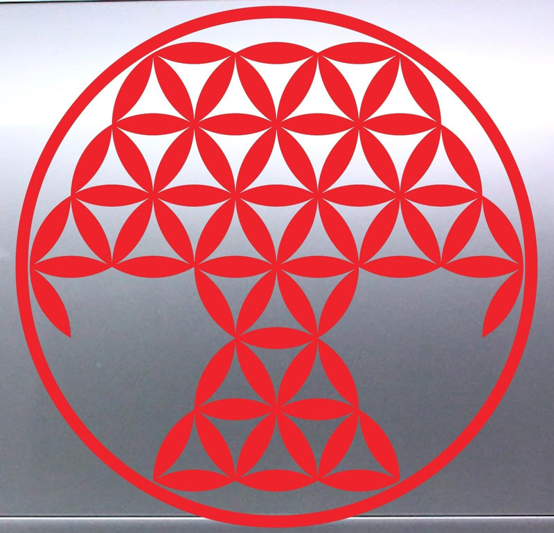 Tree Of Life Red geometric design on a metallic surface