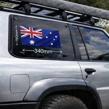 Load image into Gallery viewer, Silver SUV with Australian flag decal on window, surrounded by natural scenery
