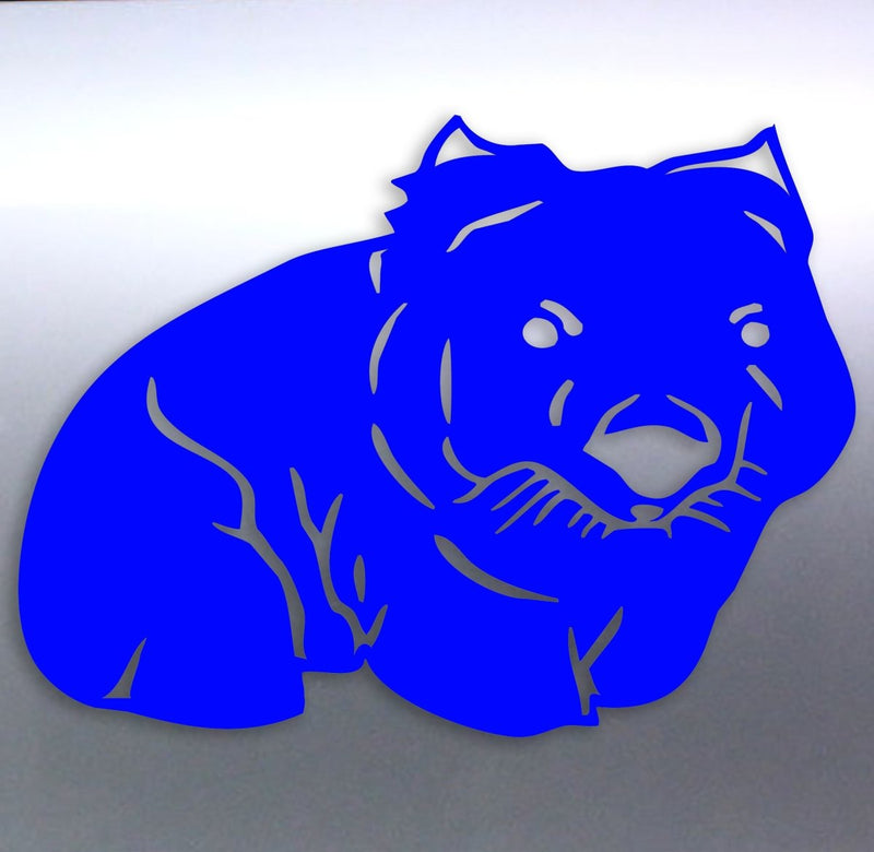 Blue silhouette of a Wombat on a gray background