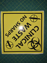 Load image into Gallery viewer, Yellow sign with black text and symbols on a green grid background
