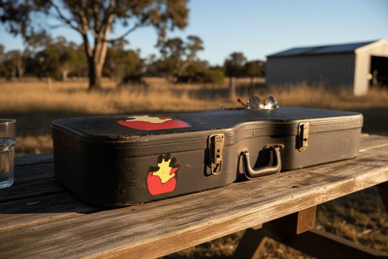 Aboriginal Fist on Guitar Case