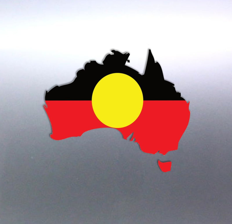 aboriginal flag door Map Shape Decal on a silver door