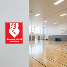 Load image into Gallery viewer, AED Plastic Sign School Gym
