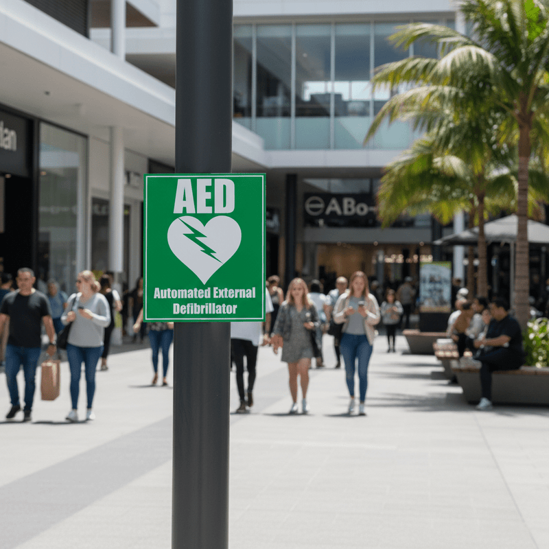 AED Plastic Sign Shopping Centre