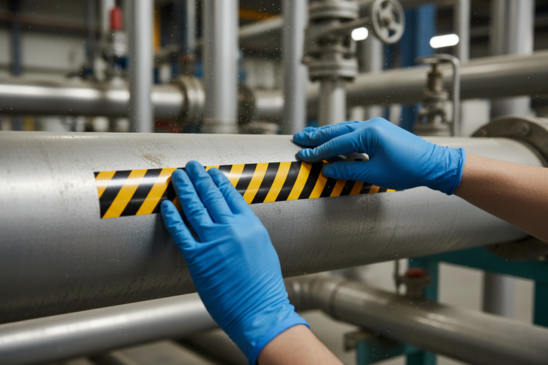 Applying hazardous pipe marker