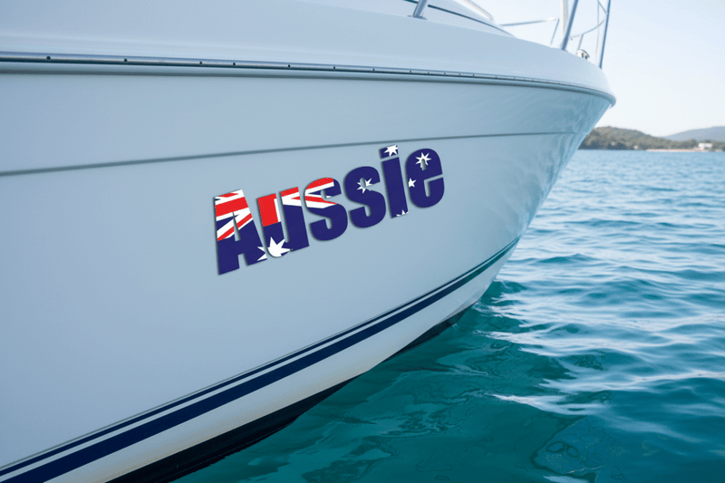 Aussie sticker on boat hull
