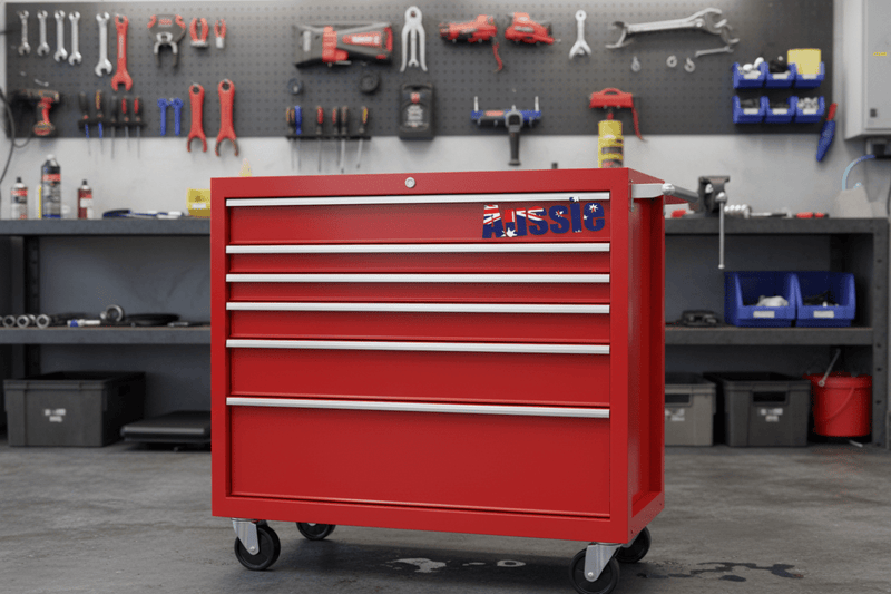 Aussie sticker on workshop toolbox