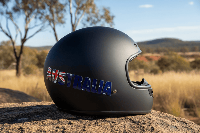Australia sticker on motorcycle helmet
