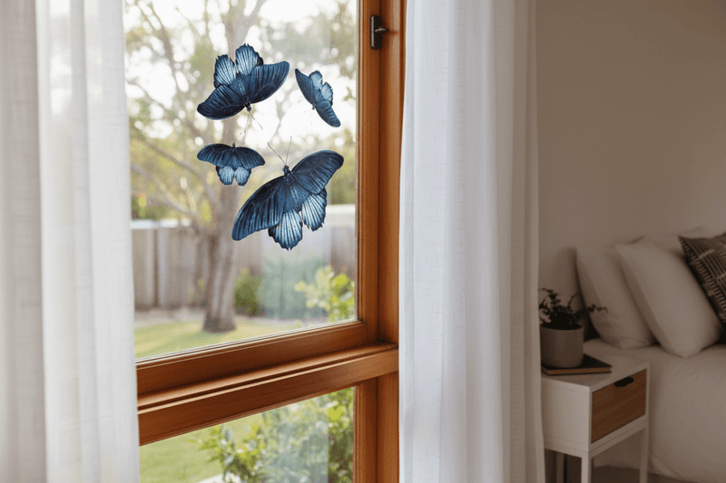 Bedroom window blue butterfly