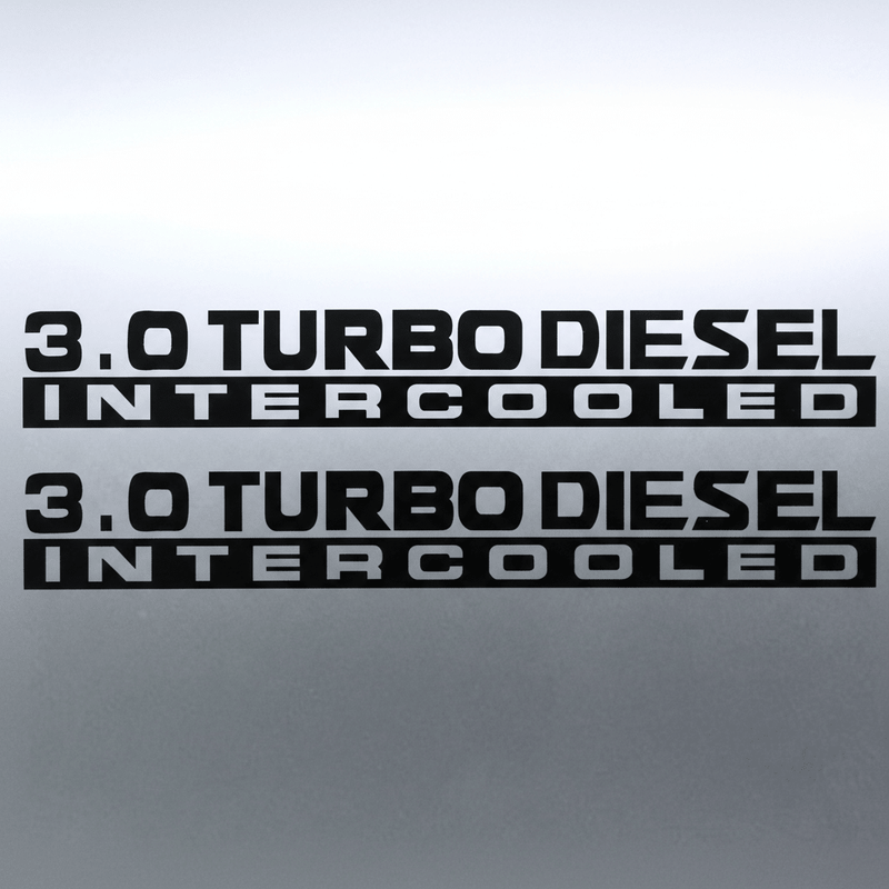 Black 3.0 Turbo Diesel Intercooled stickers on grey panel