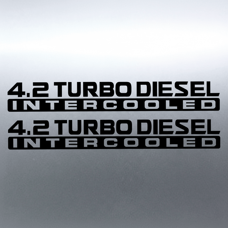 Black 4.2 Turbo Diesel Intercooled stickers on grey panel