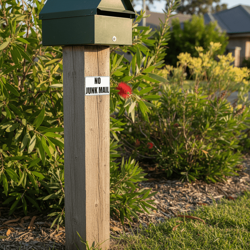 Black landscape sticker on timber letterbox