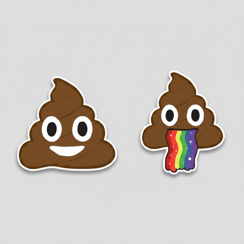 Both poop emoji designs flat lay