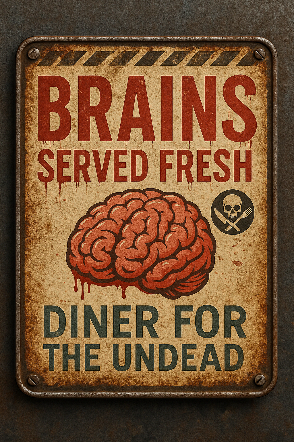 Brains Served Fresh – Retro Diner Halloween Sticker | Grunge Horror Vinyl Decal
