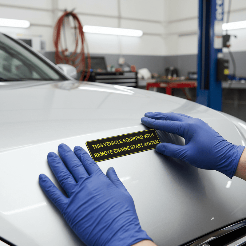 Bulk remote start stickers in a fleet workshop