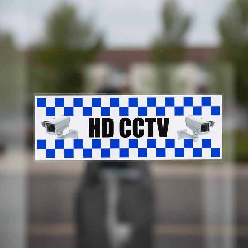 Close-up HD CCTV sticker on glass
