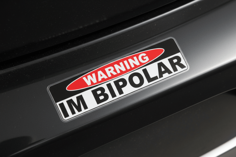 Close-up of sticker on bumper bipolar sticker