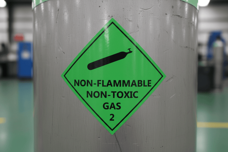 Close-up on compressed gas cylinder