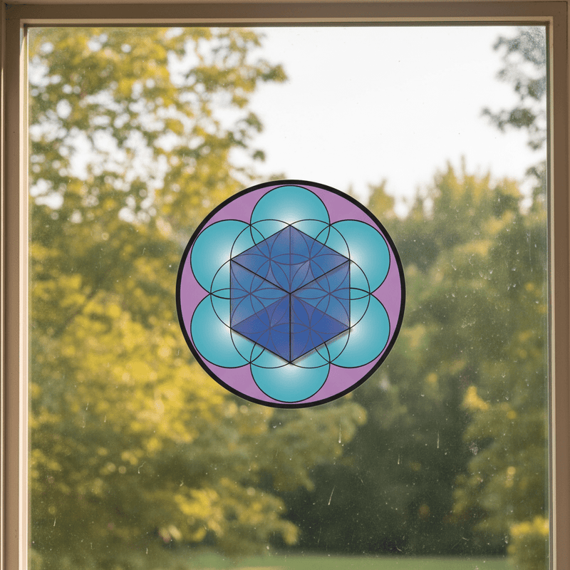 Colourful 3D cube sticker on sunroom window