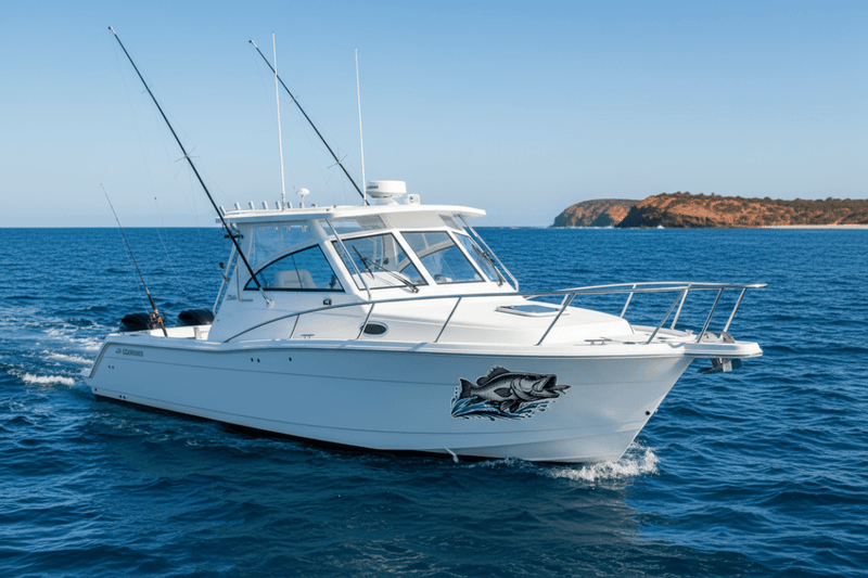 Cuddy Cabin Bow Side with a barramundi sticker