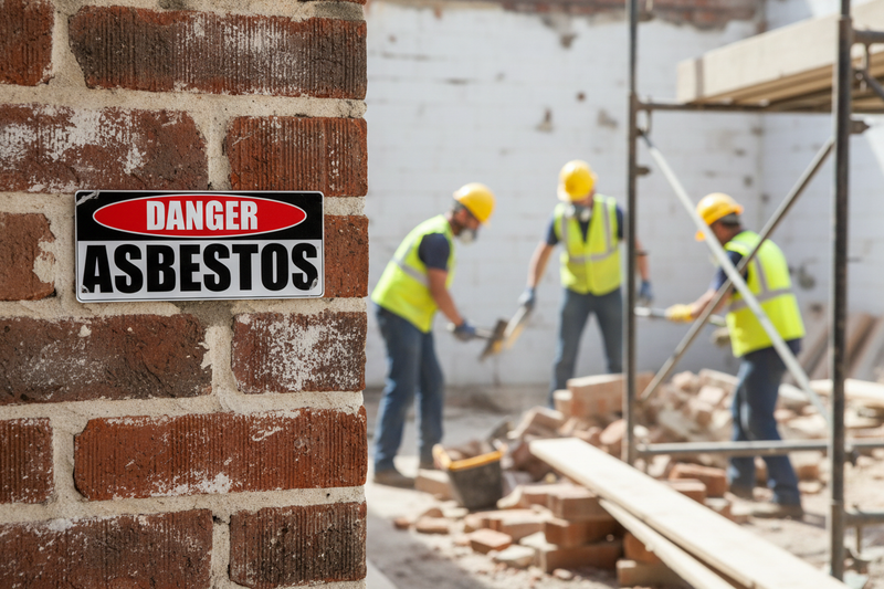Danger Asbestos on brick wall