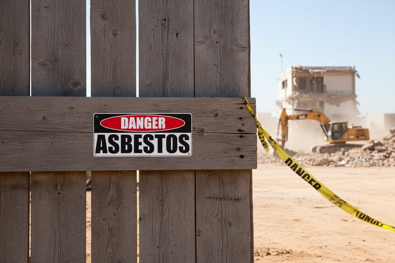 Danger Asbestos on wooden hoarding