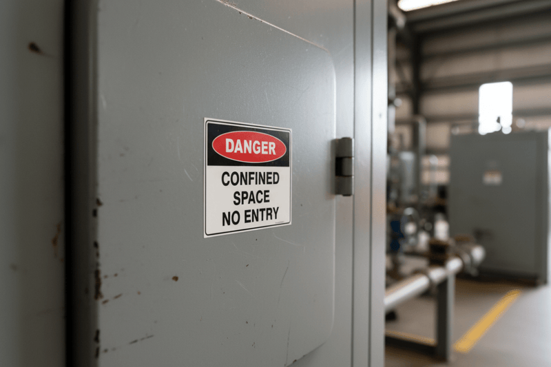 Danger Confined Space - Metal door
