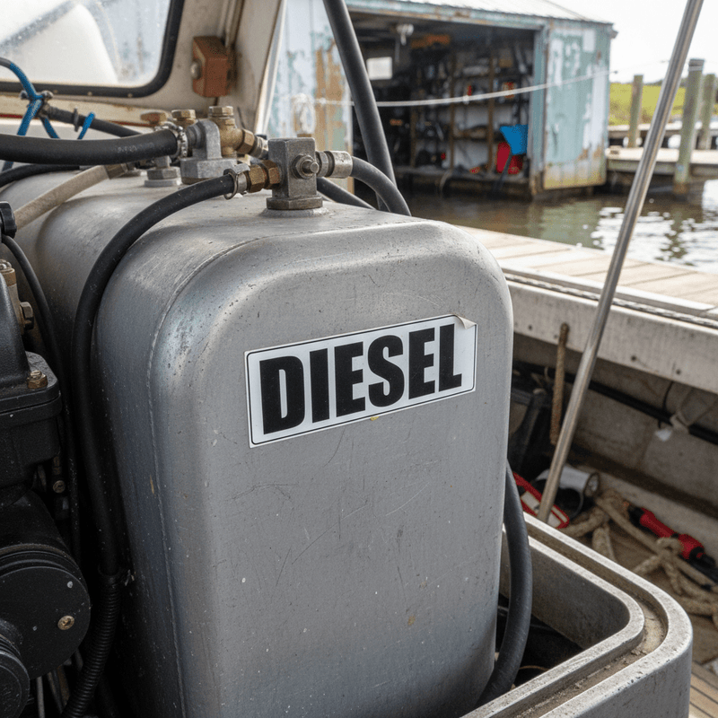 Diesel sticker on boat marine fuel tank