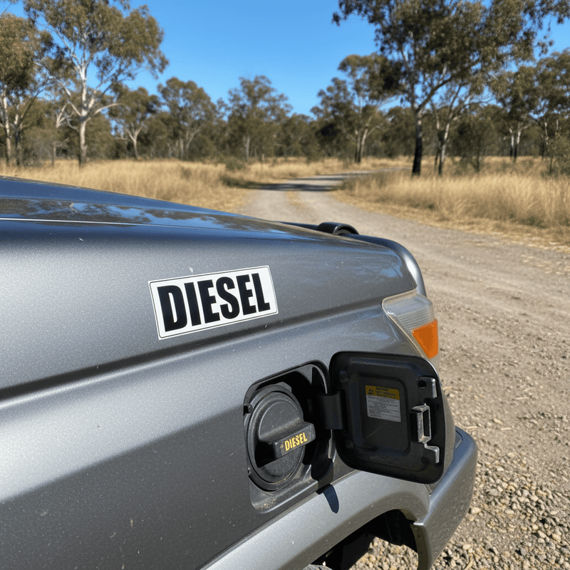 Diesel sticker on LandCruiser 4WD fuel cap area