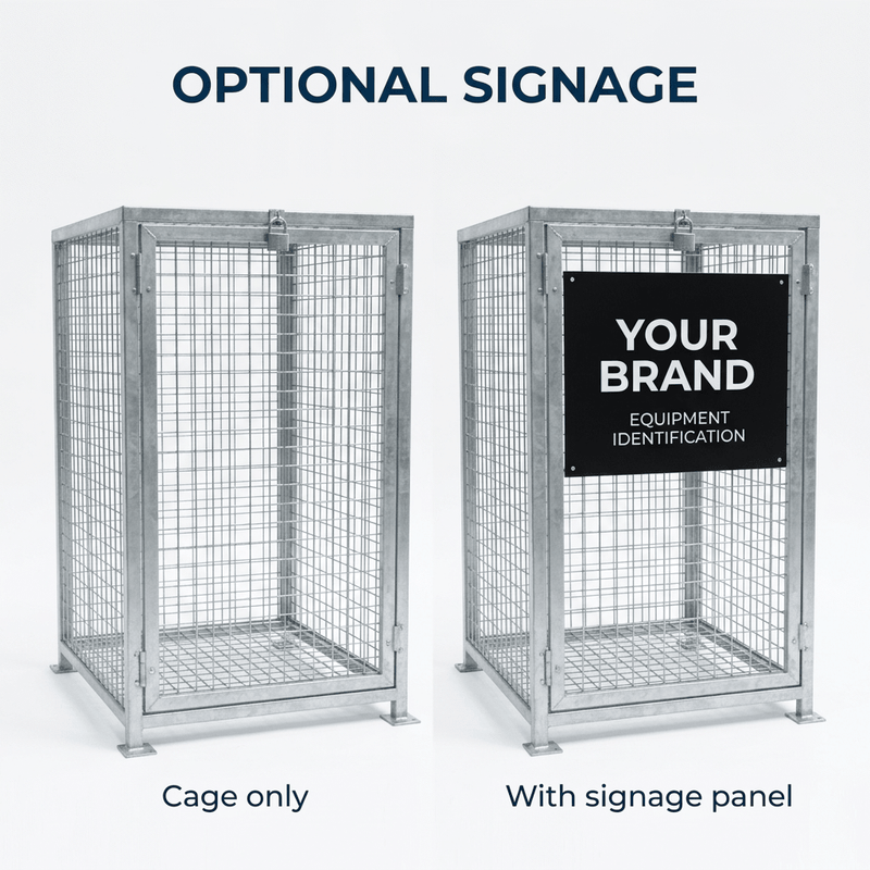 Equipment cage signage comparison