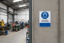 Load image into Gallery viewer, Face Shield at workshop entrance
