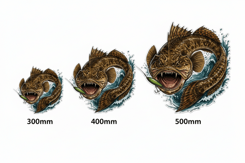 Flathead Fish Sticker Size Comparison