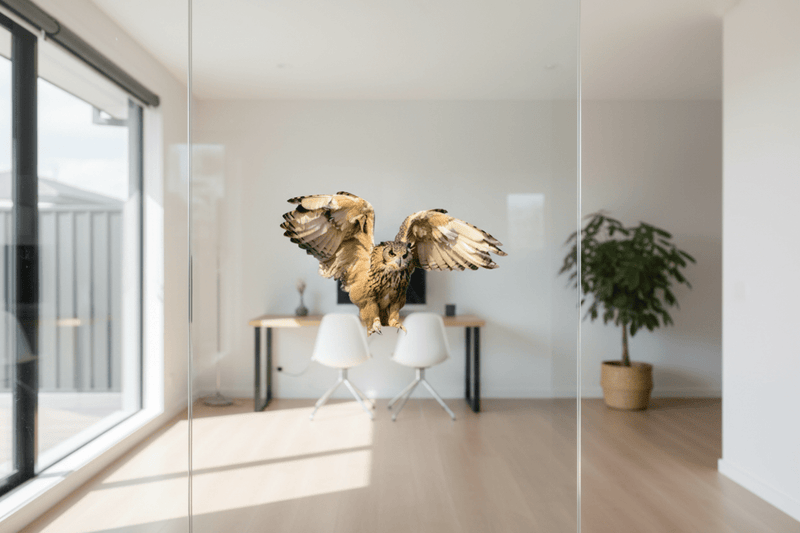 Flying Owl on Glass Partition