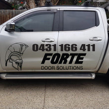 Load image into Gallery viewer, Forte door Solutions design logo on there car door (Proof of concept with the customer using the decals purchased) 
