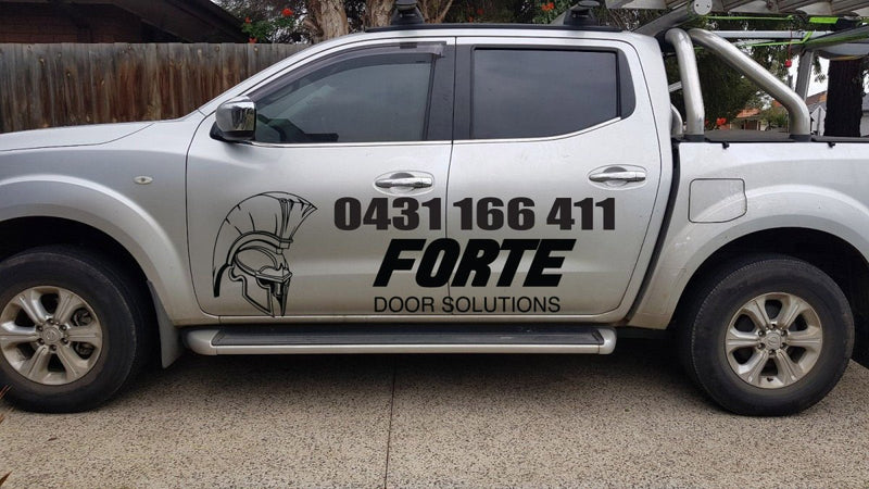 Forte door Solutions design logo on there car door (Proof of concept with the customer using the decals purchased) 