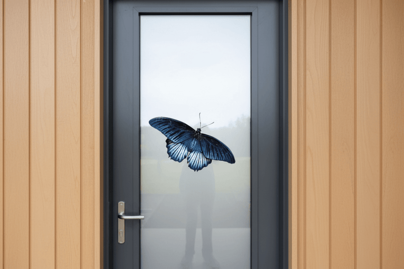 Front door sidelight blue butterfly