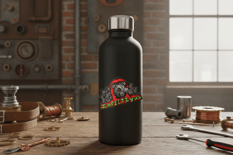 Gas Mask on Water Bottle