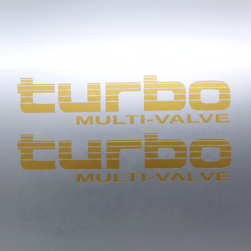 Gold Turbo Multi-Valve stickers on grey panel