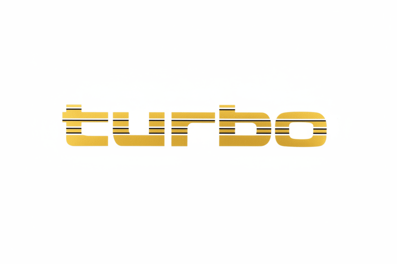 Gold Turbo sticker flat lay white background