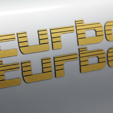 Load image into Gallery viewer, Gold Turbo sticker macro silver panel
