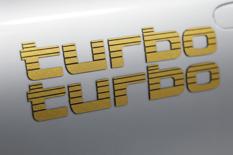 Gold Turbo sticker macro silver panel