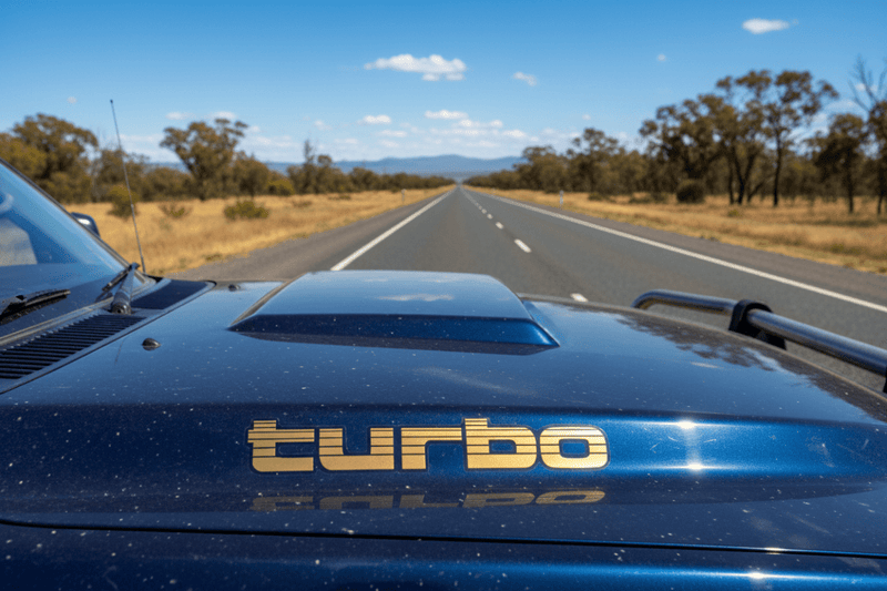 Gold Turbo sticker on diesel 4WD bonnet scoop